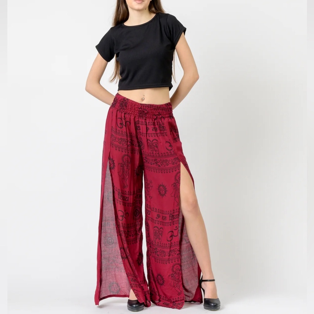 Rhea Costa Red Wide-Leg Split Palazzo Pants